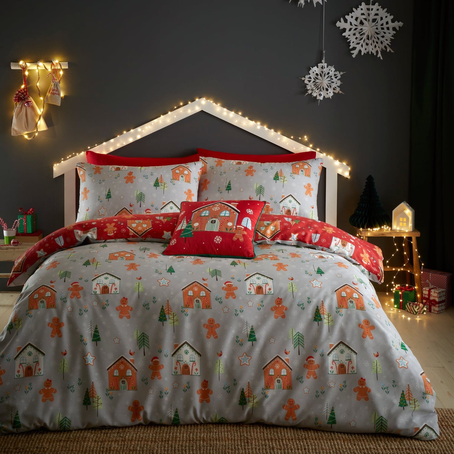 Gingerbread House Christmas Polycotton Duvet Cover Set