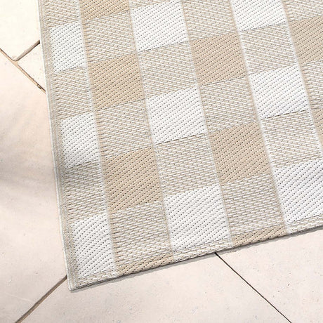 Gingham Check Pattern Outdoor Rug 120cm x 170cm - Gingham Outdoor Rug In Natural 120 X 170Cm 2