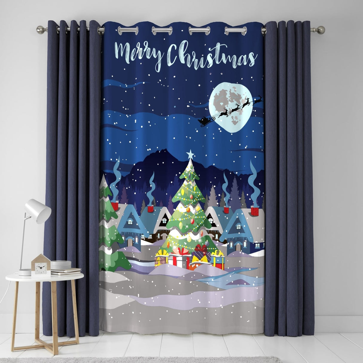 Merry Christmas Eyelet Curtain Panel Dimout Thermal - Glow In The Dark Christmas Eyelet Single Panel Door Curtain In Multicolour 2
