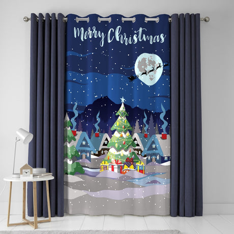 Merry Christmas Eyelet Curtain Panel Dimout Thermal - Glow In The Dark Christmas Eyelet Single Panel Door Curtain In Multicolour 2