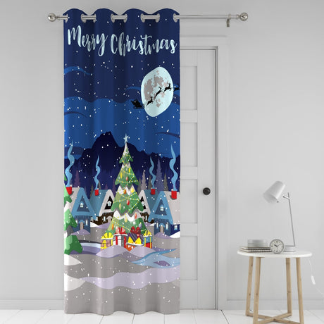 Merry Christmas Eyelet Curtain Panel Dimout Thermal - Glow In The Dark Christmas Eyelet Single Panel Door Curtain In Multicolour 3