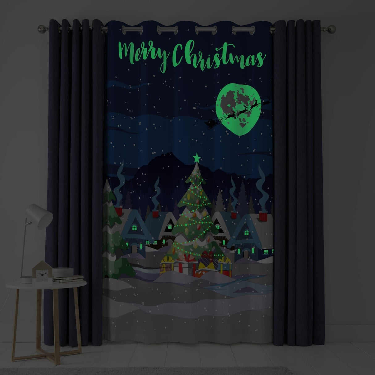 Merry Christmas Eyelet Curtain Panel Dimout Thermal - Glow In The Dark Christmas Eyelet Single Panel Door Curtain In Multicolour 4