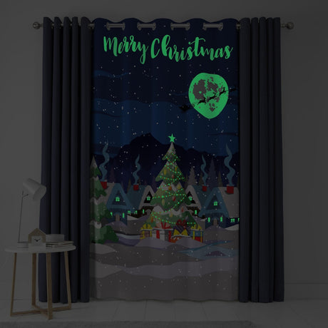 Merry Christmas Eyelet Curtain Panel Dimout Thermal - Glow In The Dark Christmas Eyelet Single Panel Door Curtain In Multicolour 4