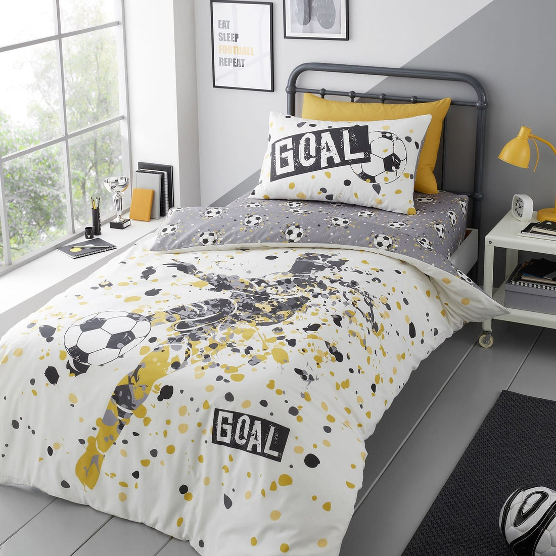 Goal Football Print Gold Duvet Cover Bedding Set