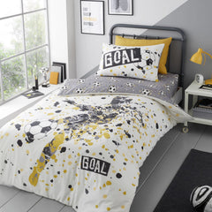 Goal Football Print Gold Duvet Cover Bedding Set