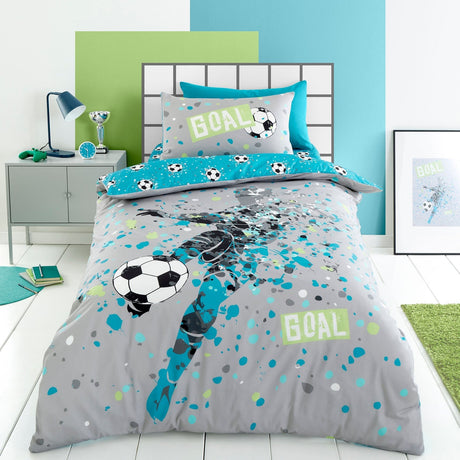 Goal Football Print Gold Duvet Cover Set - Grey