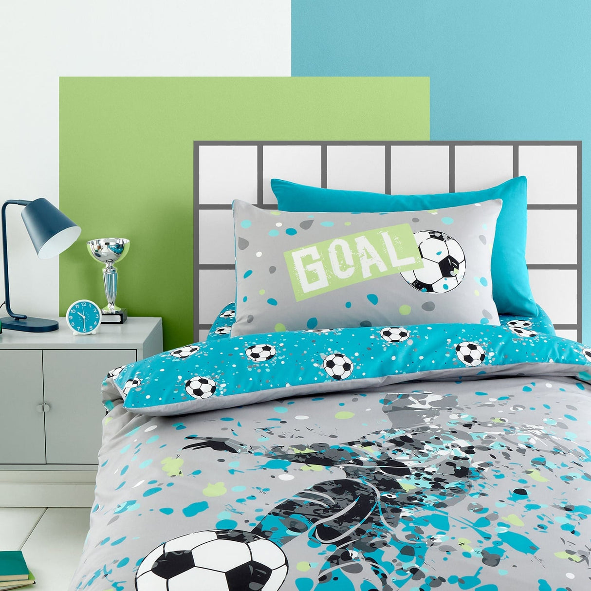 Goal Football Print Gold Duvet Cover Set - Grey - Goal Duvet Cover Set In Grey 2