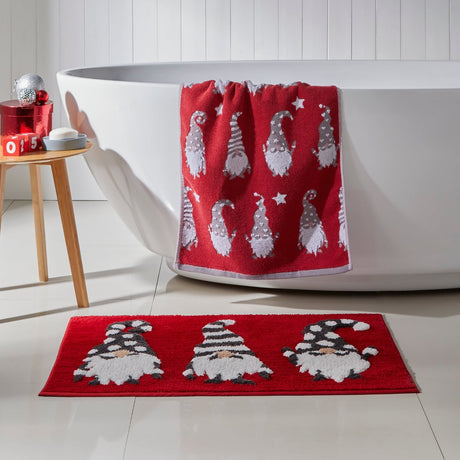 Christmas Gonks Festive Bathroom Bath Mat - Gonks Christmas Bath Mat In Red 50 X 80Cm 3