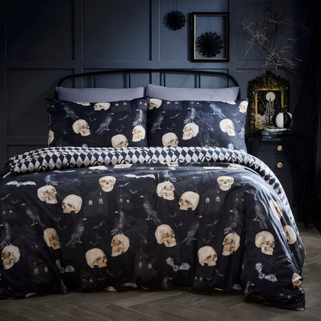 Gothic Skulls Black Polycotton Duvet Cover Set