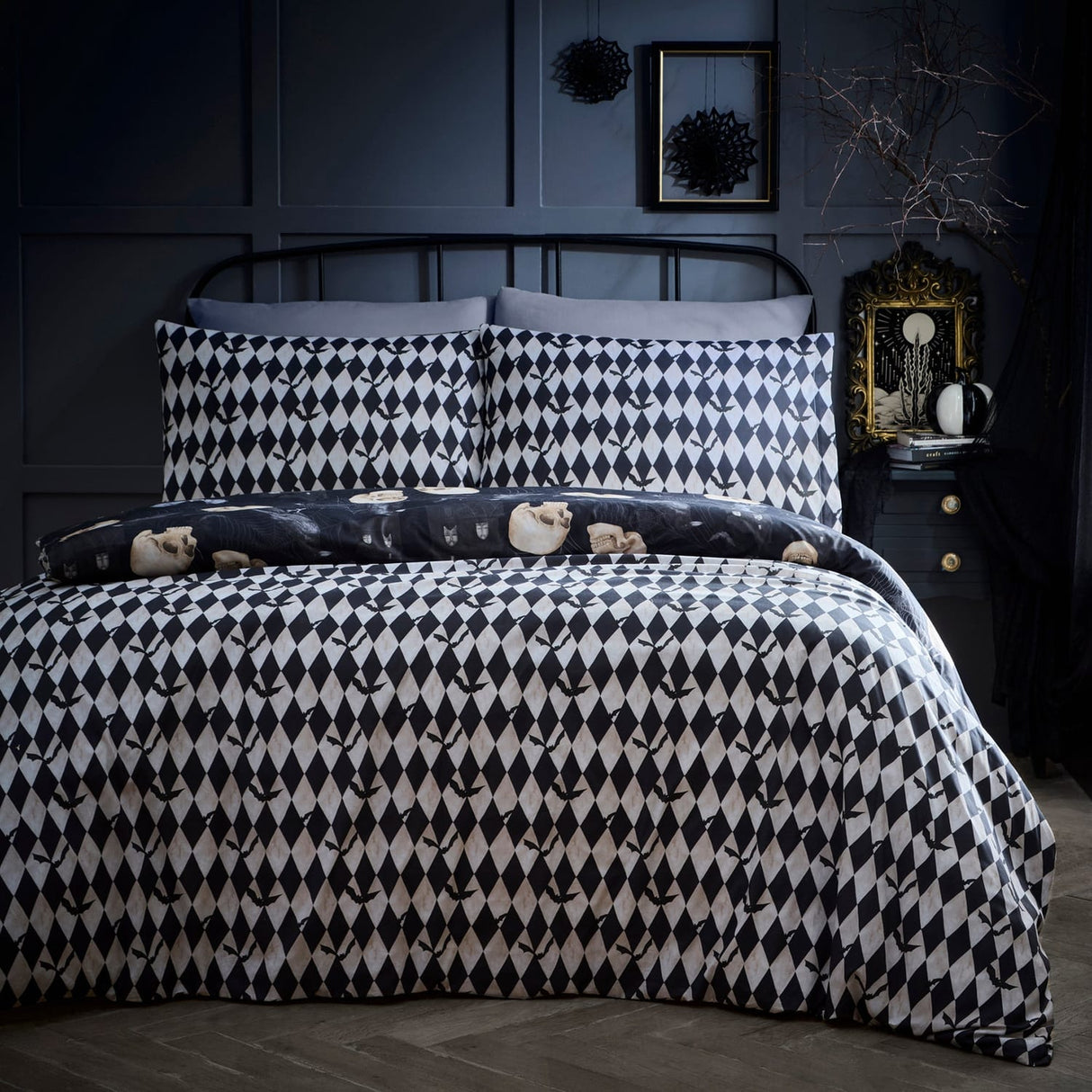 Gothic Skulls Black Polycotton Duvet Cover Set - Gothic Skulls Halloween Duvet Cover Set In Black 4