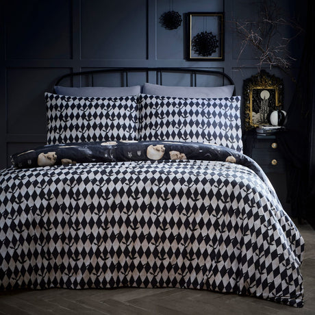 Gothic Skulls Black Polycotton Duvet Cover Set - Gothic Skulls Halloween Duvet Cover Set In Black 4
