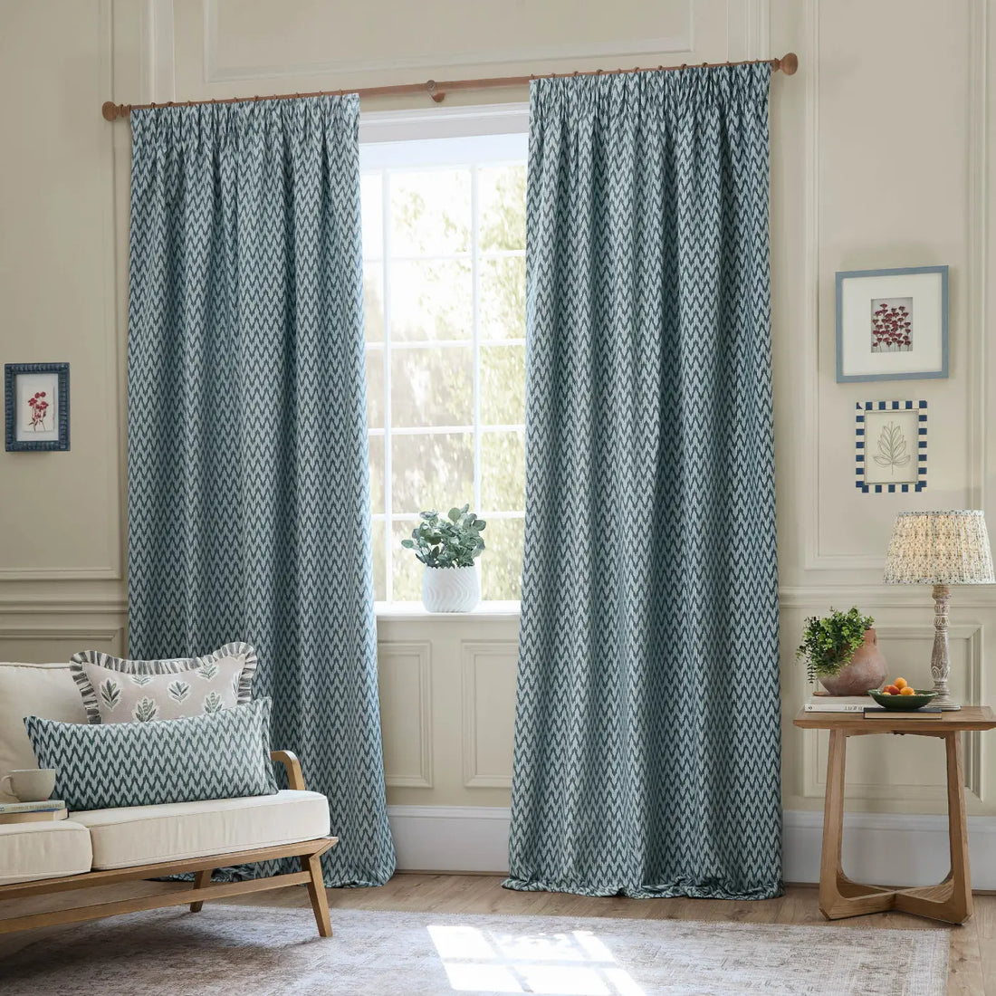 Hutton Blue Thermal Dimout Pencil Pleat Curtains