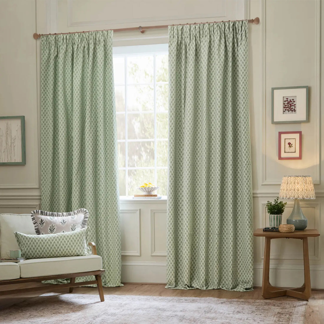 Hutton Sage Thermal Dimout Pencil Pleat Curtains