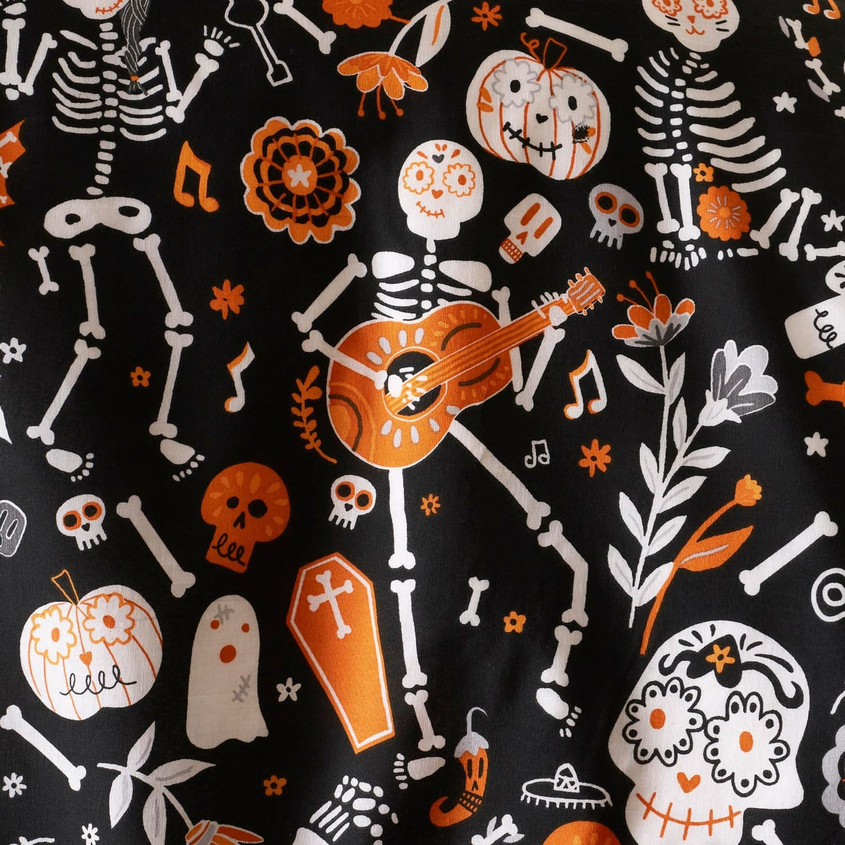 Day of the Dead Polycotton Halloween Duvet Cover Set - Halloween Day Of The Dead Duvet Cover Set In Black Orange 3