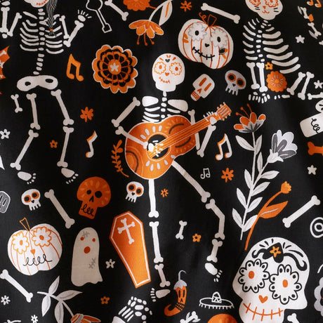 Day of the Dead Polycotton Halloween Duvet Cover Set - Halloween Day Of The Dead Duvet Cover Set In Black Orange 3