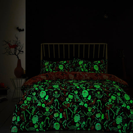 Day of the Dead Polycotton Halloween Duvet Cover Set - Halloween Day Of The Dead Duvet Cover Set In Black Orange 4