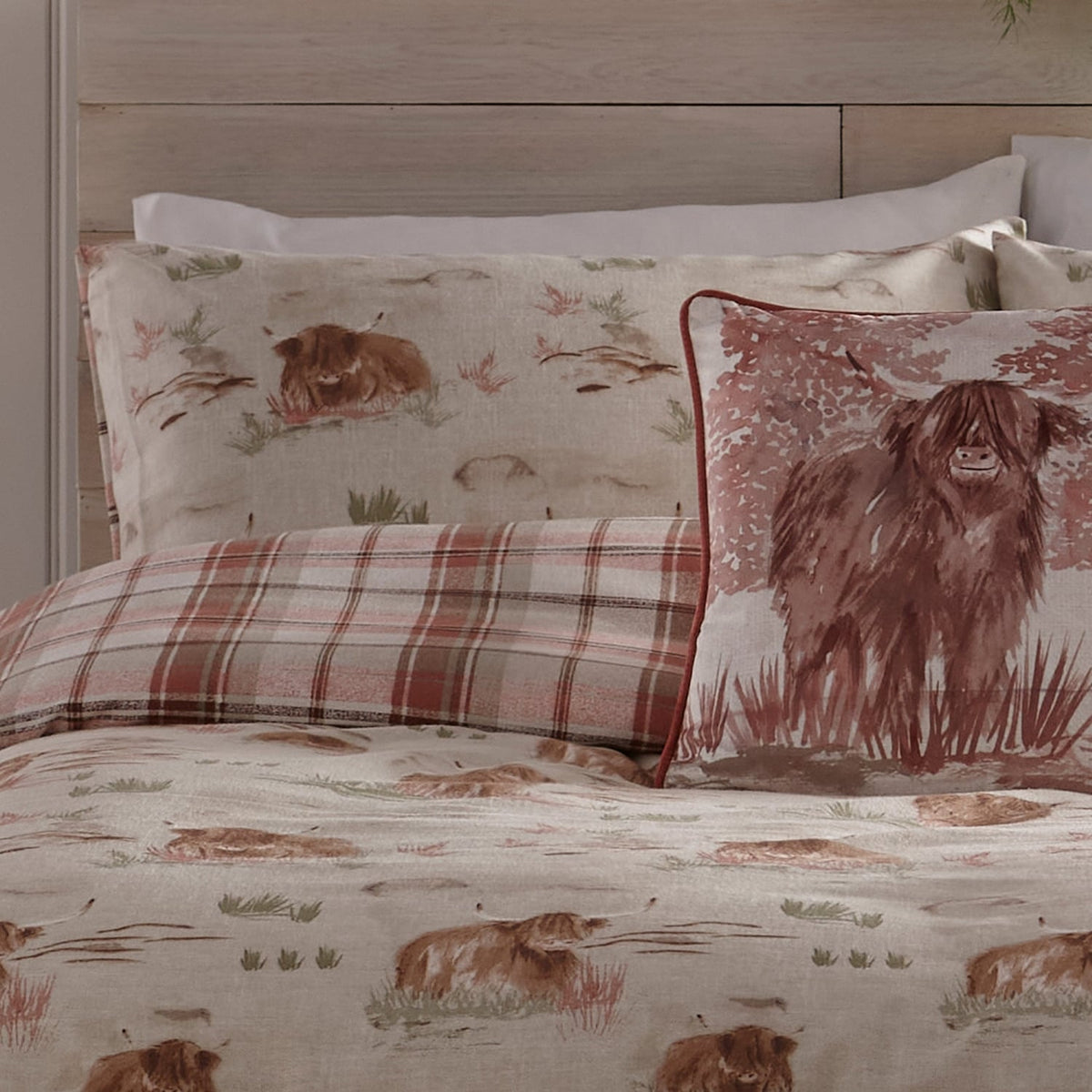 Hanson Cow Brushed Cotton Flannelette Duvet Cover Set - Hanson Highland Cow Duvet Cover Set In Terracotta 2