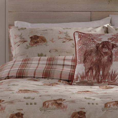 Hanson Cow Brushed Cotton Flannelette Duvet Cover Set - Hanson Highland Cow Duvet Cover Set In Terracotta 2