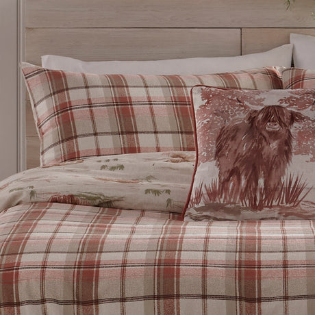 Hanson Cow Brushed Cotton Flannelette Duvet Cover Set - Hanson Highland Cow Duvet Cover Set In Terracotta 4