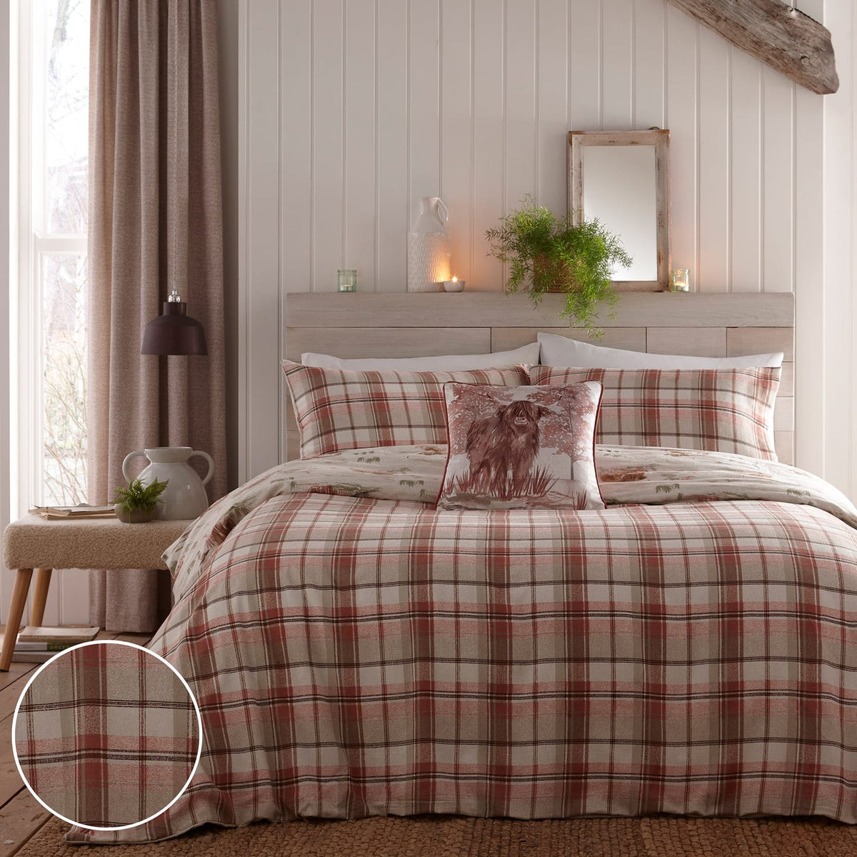 Hanson Cow Brushed Cotton Flannelette Duvet Cover Set - Hanson Highland Cow Duvet Cover Set In Terracotta 5