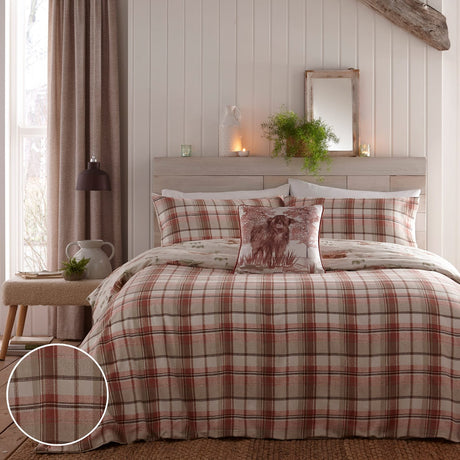 Hanson Cow Brushed Cotton Flannelette Duvet Cover Set - Hanson Highland Cow Duvet Cover Set In Terracotta 5