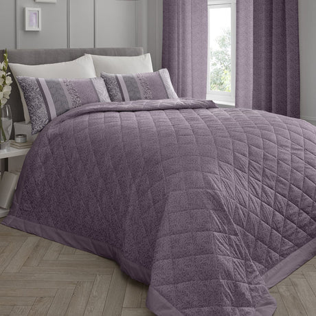 Hanworth Floral Leaf Bedspread Heather 229 x 195cm