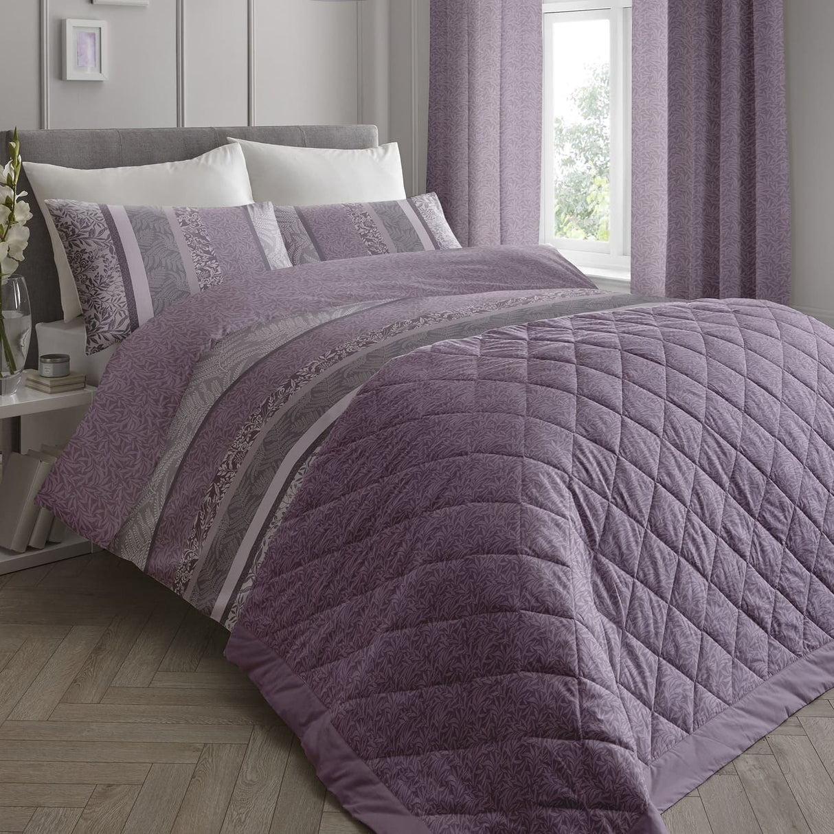 Hanworth Floral Leaf Bedspread Heather 229 x 195cm - Hanworth Bedspread In Heather 229 X 195Cm 2