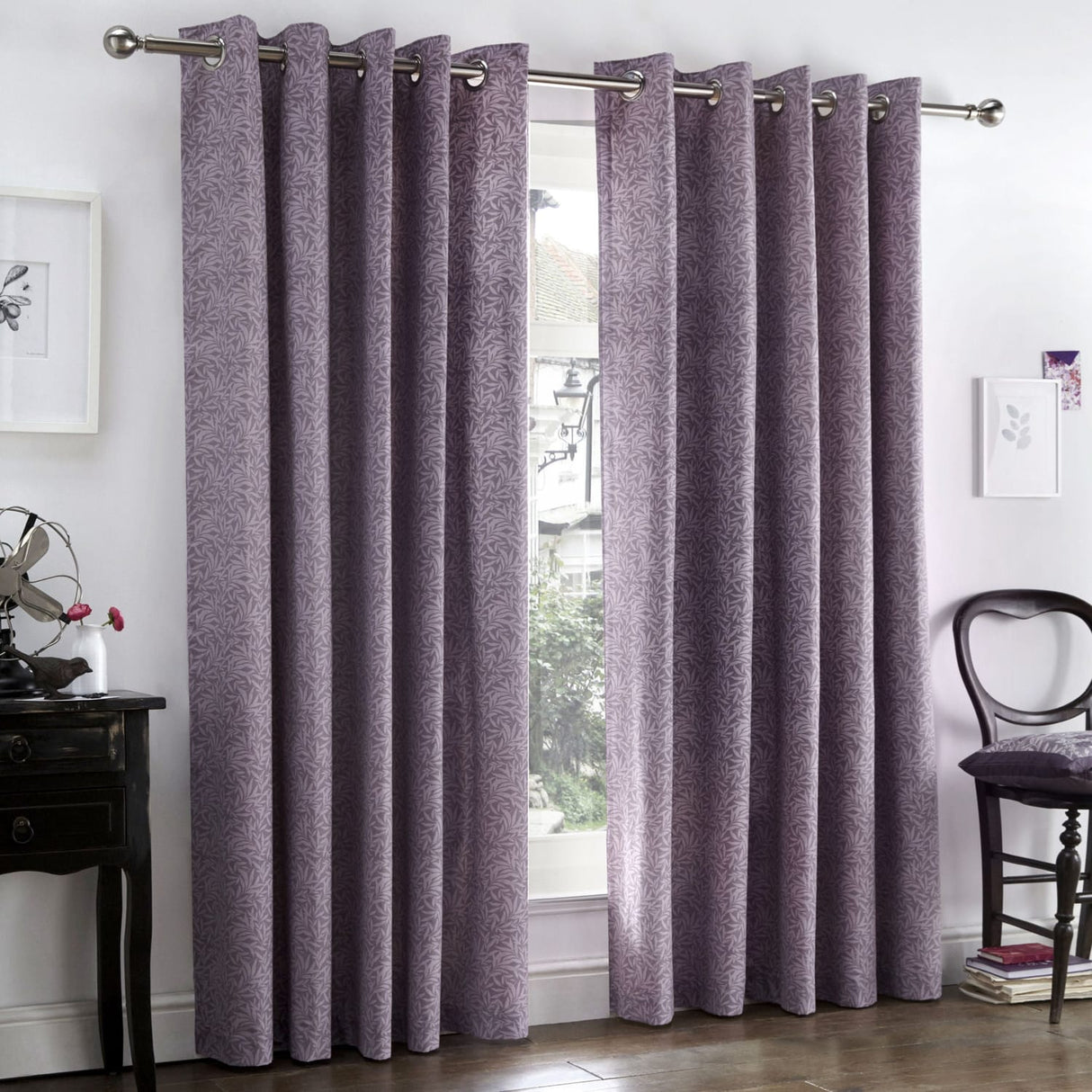 Hanworth Lined Eyelet Curtains Dimout Light Filtering - Heather