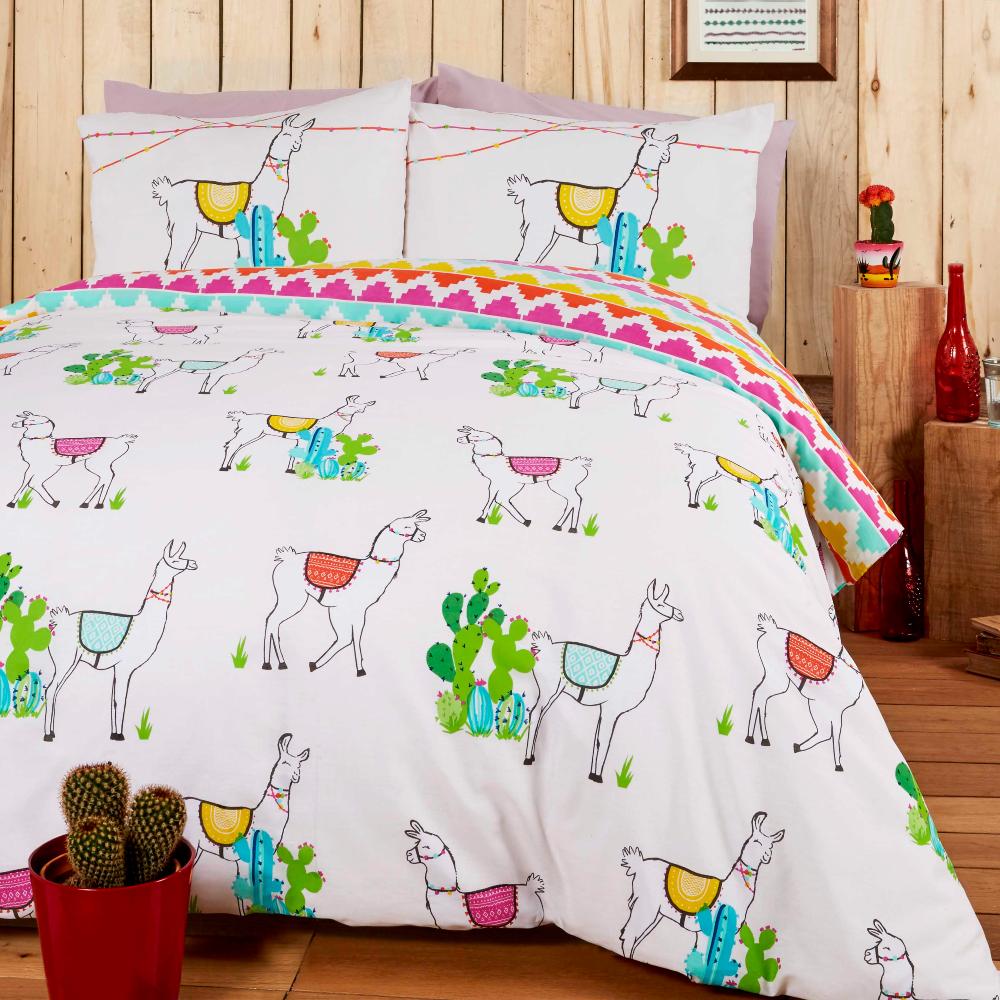 Happy Llamas Polycotton Duvet Cover Set - Multicolour