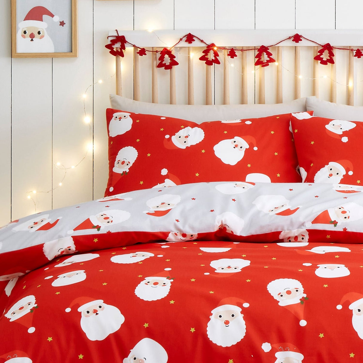 Happy Santa Christmas Microfibre Duvet Cover Set - Happy Santa Christmas Duvet Cover Set In Red 2