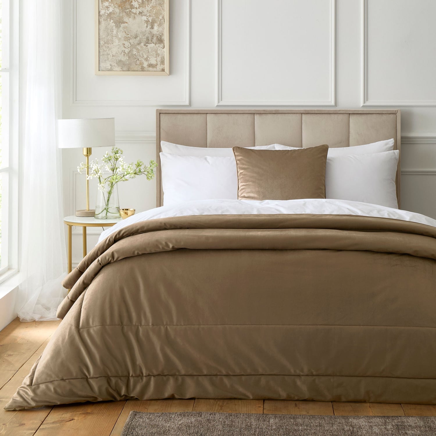 Harlan Cream Bedspread Recycled Polyester 235cm x 235cm - Harlan Bedspread In Taupe 235 X 235Cm 1