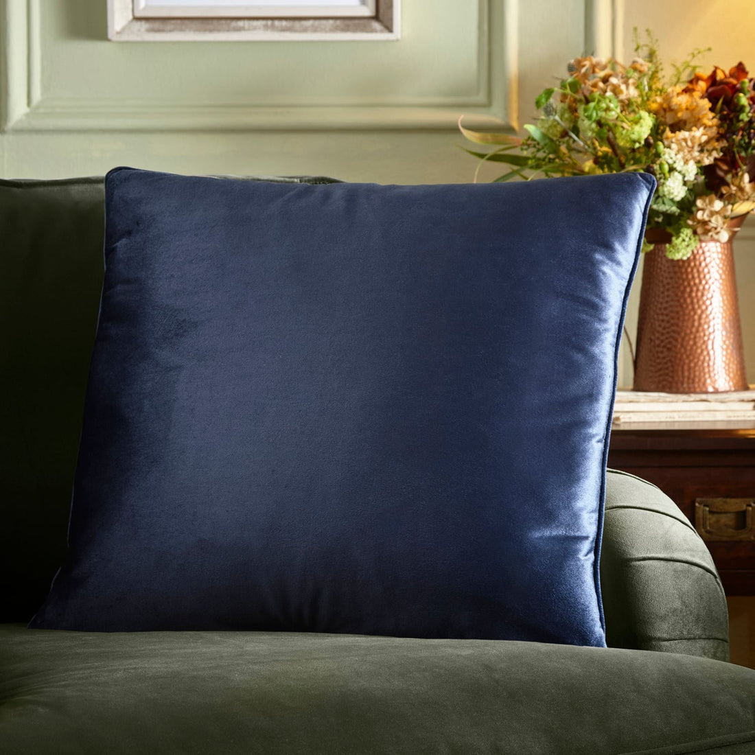 Harlan Velvet Navy Filled Cushion Large Square 55cm x 55cm