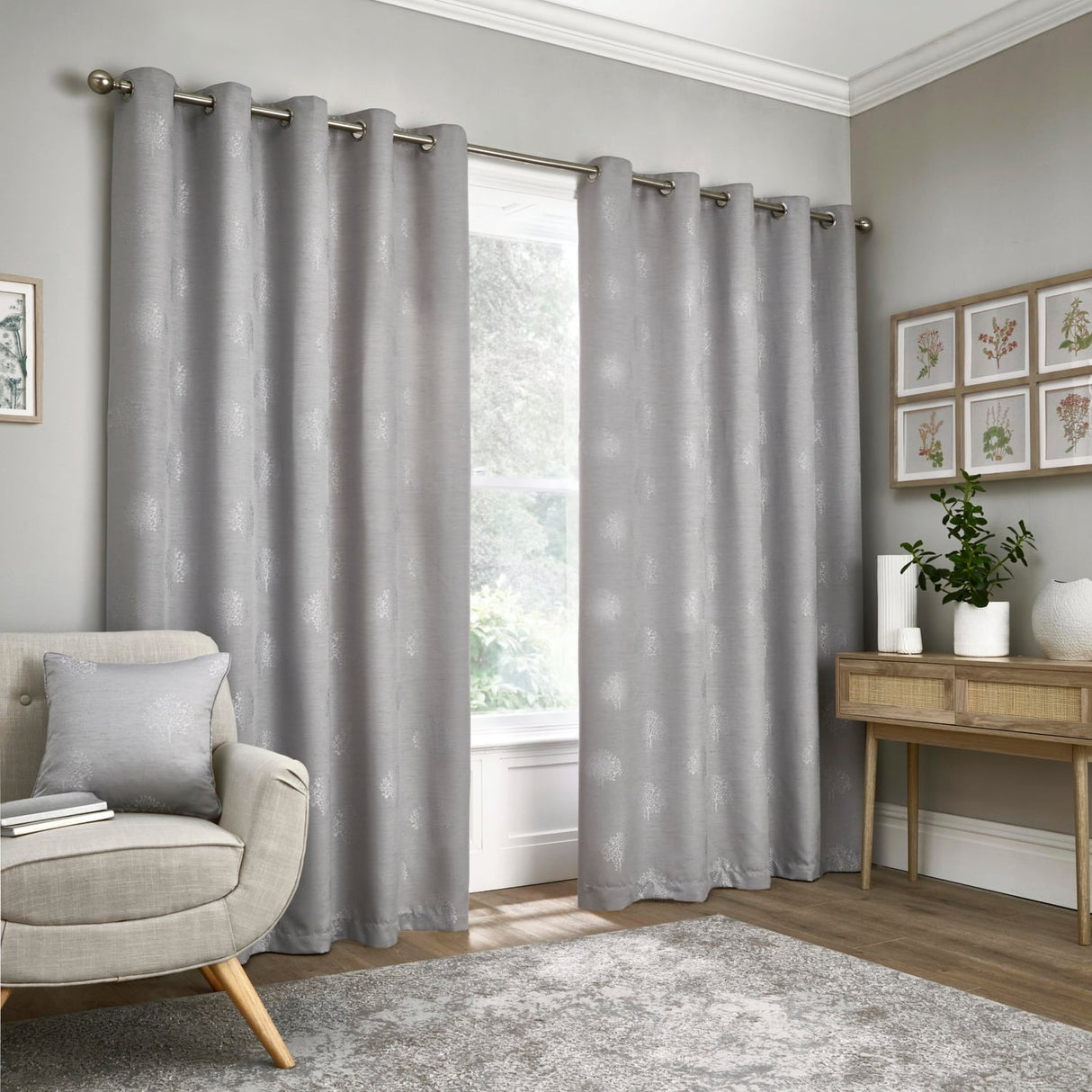 Harvest Jacquard Silver Eyelet Curtains Light Filtering