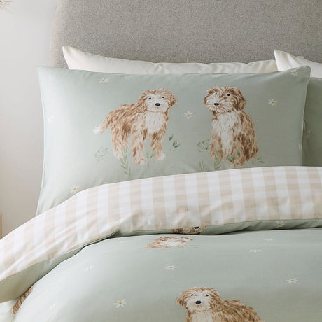Hattie Cockapoo Dog Print Microfibre Duvet Cover Set - Green - Hattie The Cockapoo Duvet Cover Set In Green 2