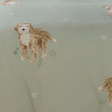 Hattie Cockapoo Dog Print Microfibre Duvet Cover Set - Green - Hattie The Cockapoo Duvet Cover Set In Green 3