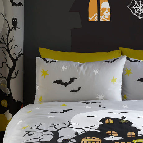 Haunted House Halloween Polycotton Duvet Cover Set - Haunted House Halloween Duvet Cover Set In Grey 2