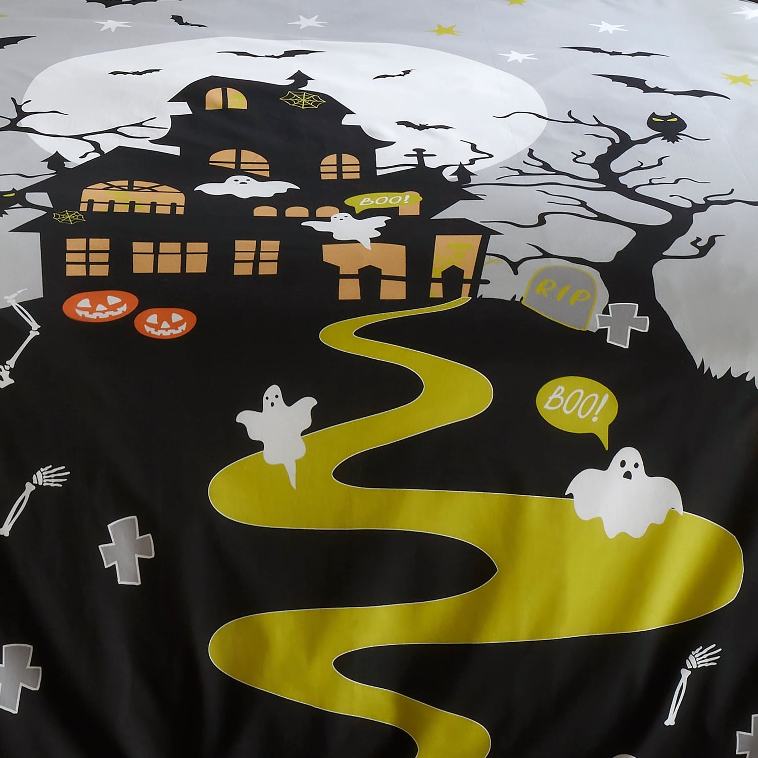 Haunted House Halloween Polycotton Duvet Cover Set - Haunted House Halloween Duvet Cover Set In Grey 3