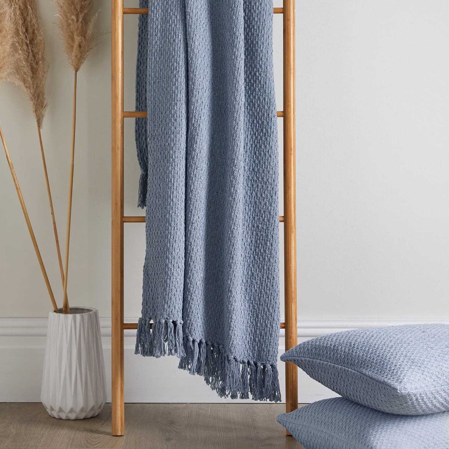 Hayden Eco-Friendly Recycled Cotton Soft Throw – Blue – 130cm x 180cm / 200cm x 200cm - Hayden Bedspread In Blue 200 X 200Cm 2