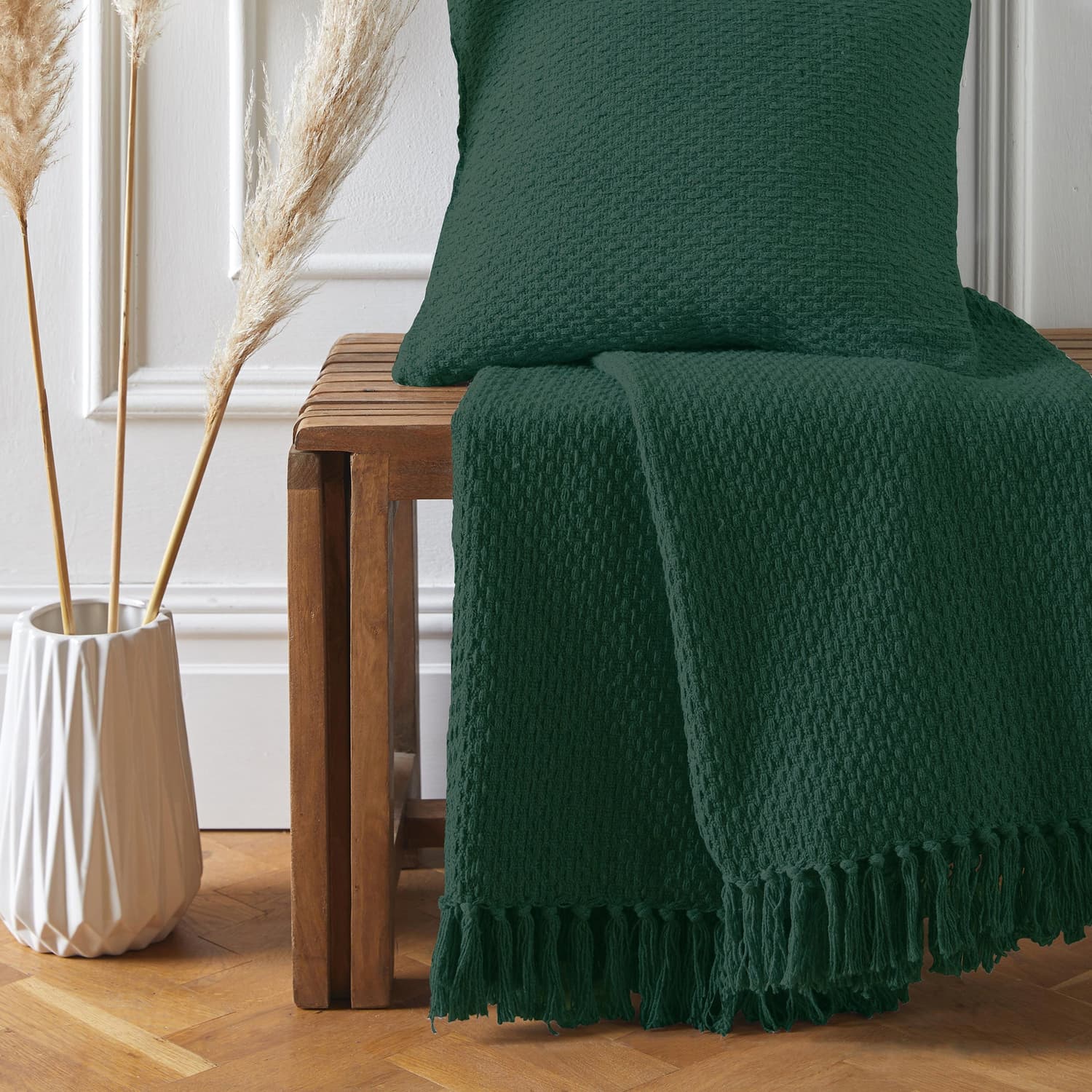 Hayden Eco-Friendly Recycled Cotton Soft Throw – Green – 130cm x 180cm / 200cm x 200cm - Hayden Bedspread In Green 200 X 200Cm 4