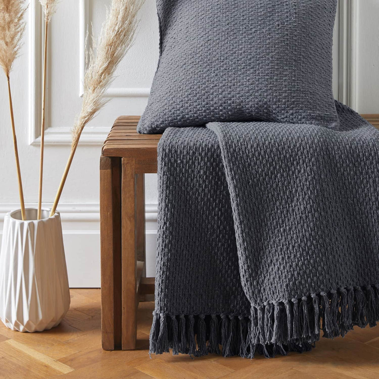 Hayden Eco-Friendly Recycled Cotton Soft Throw – Charcoal – 130cm x 180cm / 200cm x 200cm - Hayden Throw In Charcoal 200 X 200Cm 1