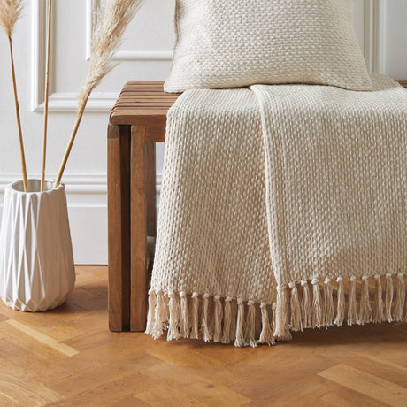 Hayden Eco-Friendly Recycled Cotton Soft Throw – Cream – 130cm x 180cm / 200cm x 200cm - Hayden Throw In Cream 2
