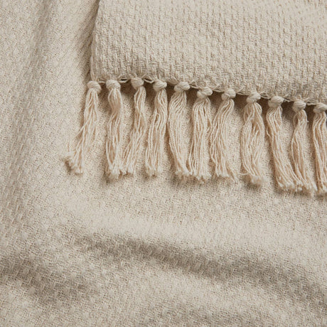 Hayden Eco-Friendly Recycled Cotton Soft Throw – Cream – 130cm x 180cm / 200cm x 200cm - Hayden Throw In Cream 4