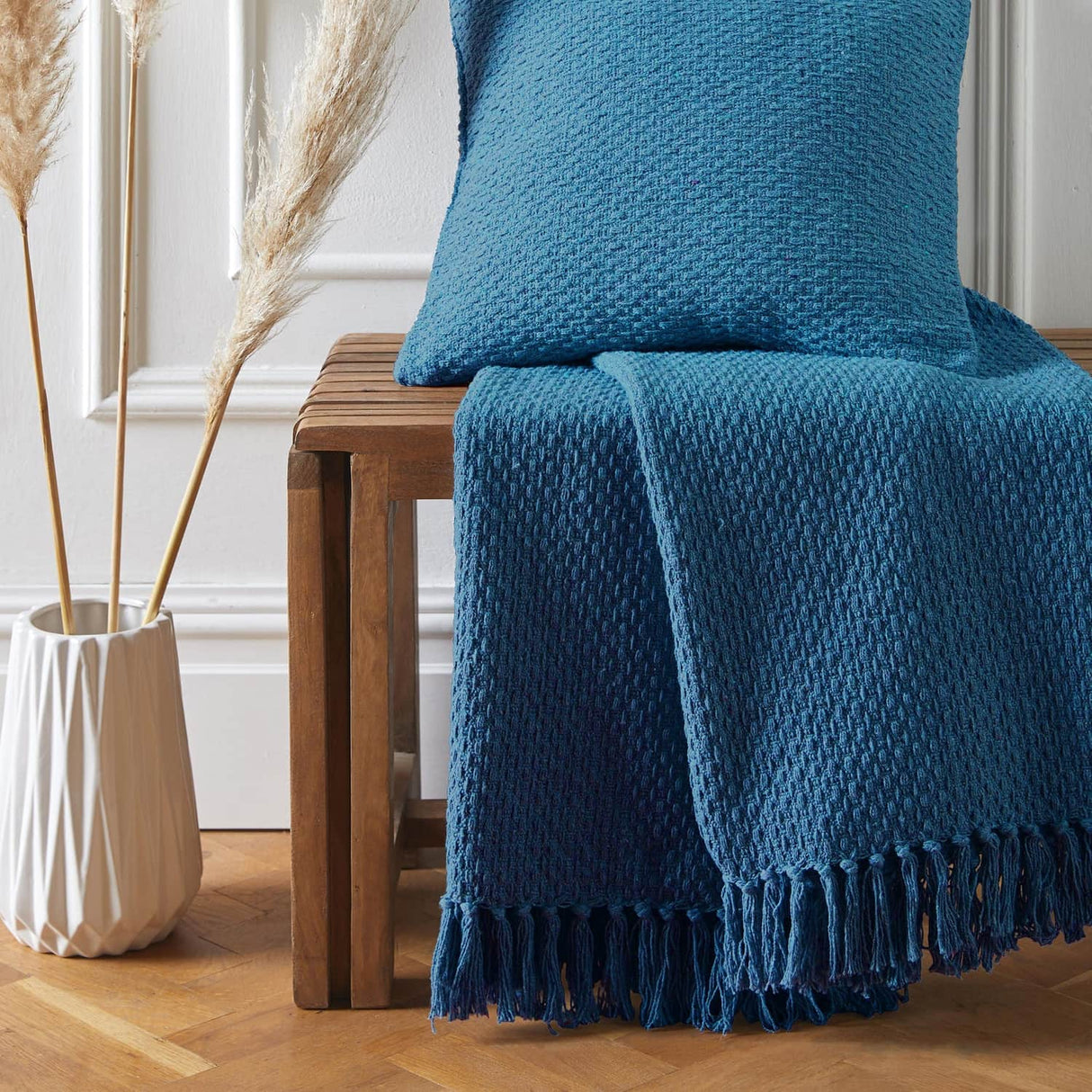 Hayden Eco-Friendly Recycled Cotton Soft Throw – Teal – 130cm x 180cm / 200cm x 200cm - Hayden Throw In Teal 200 X 200Cm 1