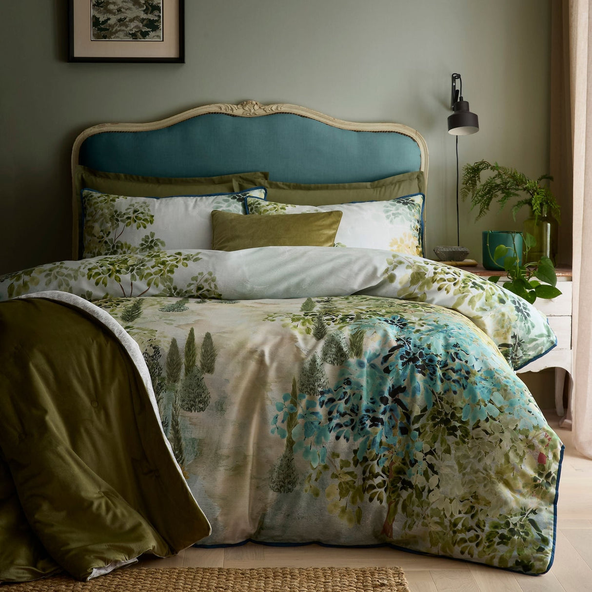 Hidden Garden 100% Cotton 200 Thread Count Botanical Duvet Cover Set - Hidden Garden Duvet Cover Set In Green 4