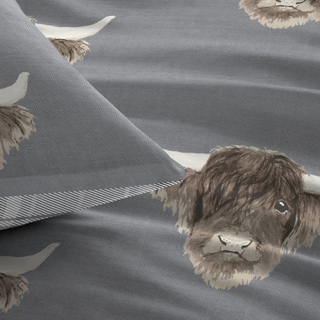 Highland Cow Polycotton Duvet Cover Set - Grey - Highland Cow Duvet Cover Set In Grey 2