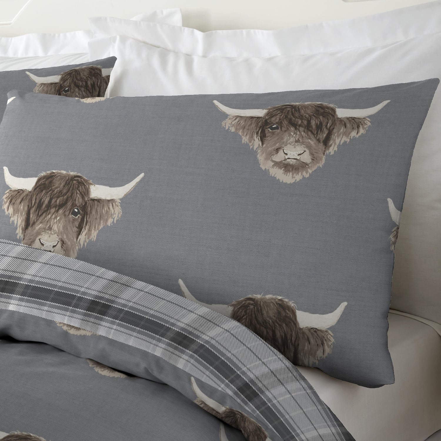 Highland Cow Polycotton Duvet Cover Set - Grey - Highland Cow Duvet Cover Set In Grey 3