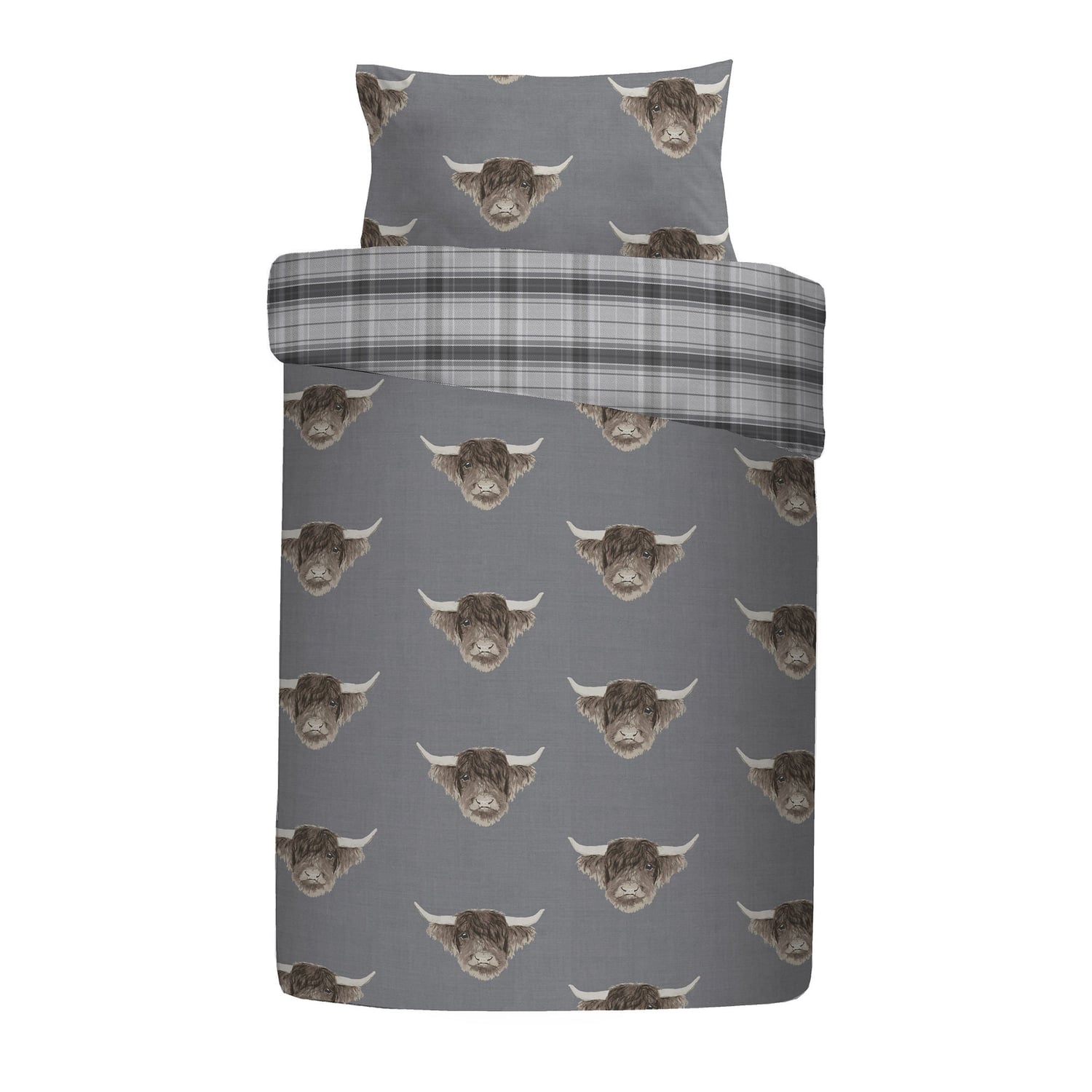 Highland Cow Polycotton Duvet Cover Set - Grey - Highland Cow Duvet Cover Set In Grey 5
