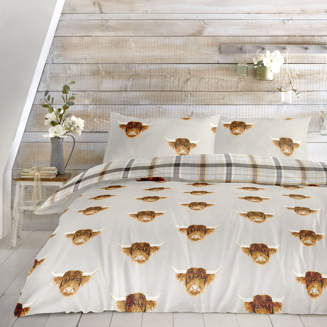 Highland Cow Natural Duvet Cover Bedding Set