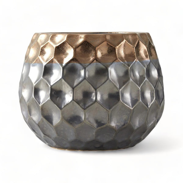 Honeycomb Hexagon Porcelain Plant Pot - Copper/Silver 17cm