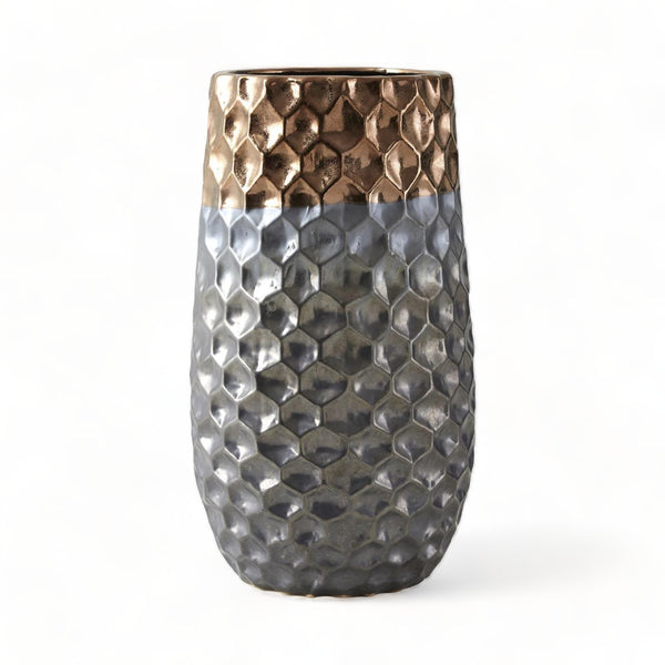Honeycomb Hexagon Porcelain Vase - Copper/Silver 37cm
